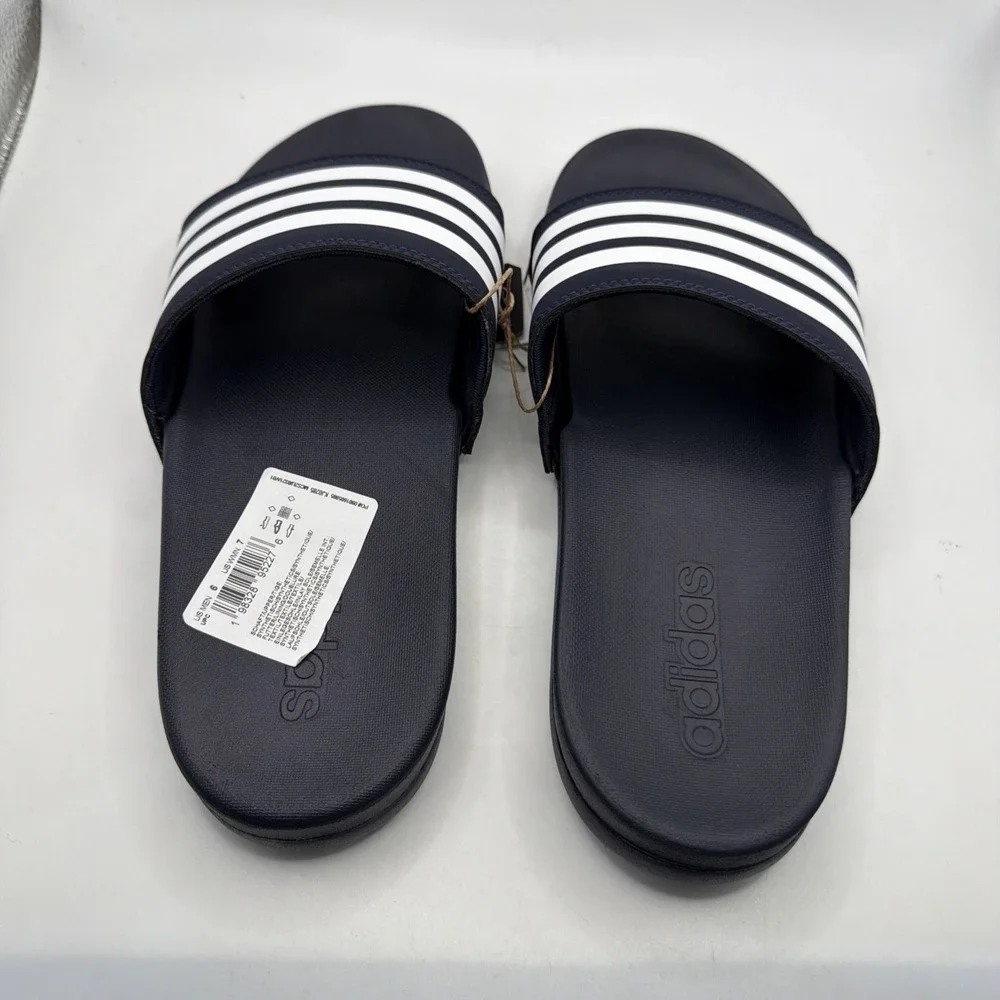 Adidas Adilette Comfort Slides - Navy /White Stripes - Men's 7- Women's 8 - Picture 5 of 6